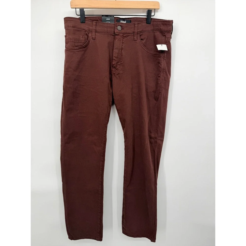 Mavi Jake Slim Leg Pants Mens 34x32 Brick Twill NWT Red Brown Jeans